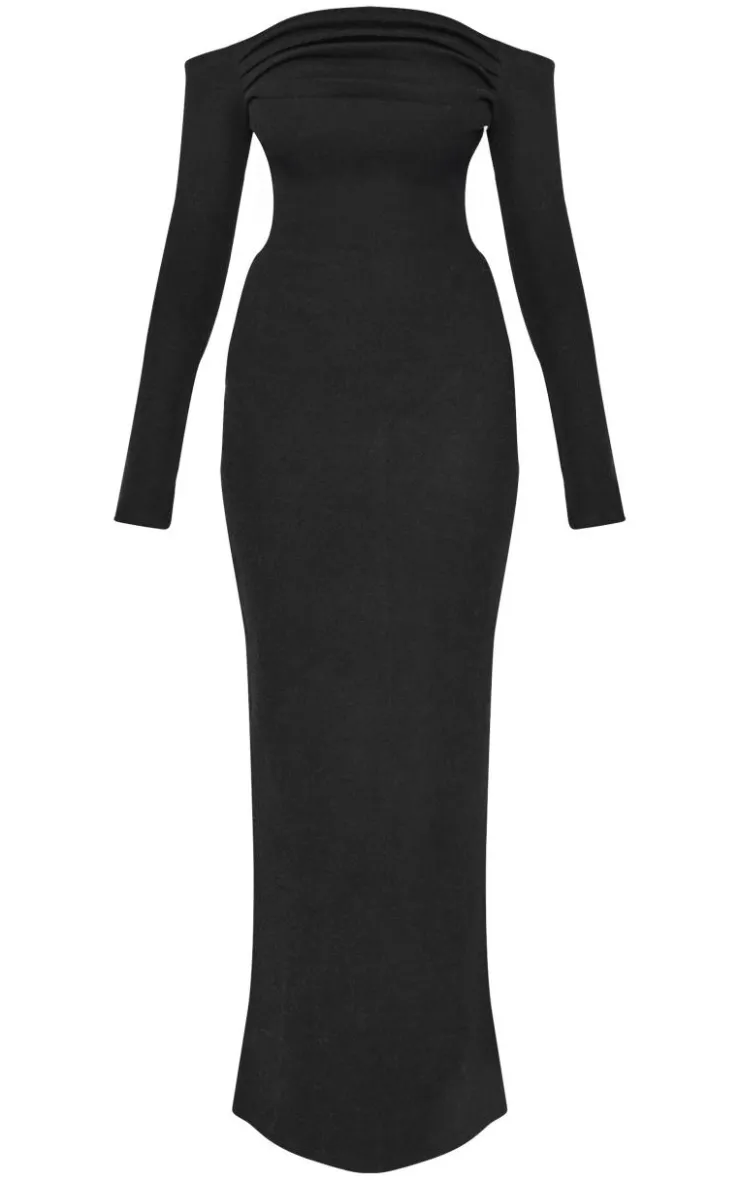 Heavy Rib Bardot Long Sleeve Maxi Dress-PrettyLittleThing Hot