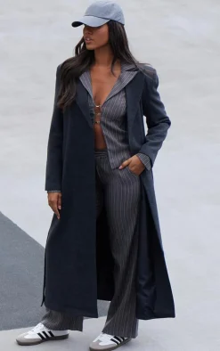 PrettyLittleThing Winter Coats & Jackets*Herringbone Self Tie Maxi Coat