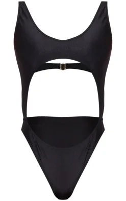 Black High Leg Cut Out Swimsuit