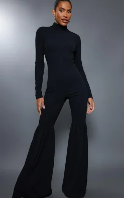High Neck Extreme Flare Long Sleeve Jumpsuit-PrettyLittleThing Clearance