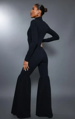 High Neck Extreme Flare Long Sleeve Jumpsuit-PrettyLittleThing Clearance