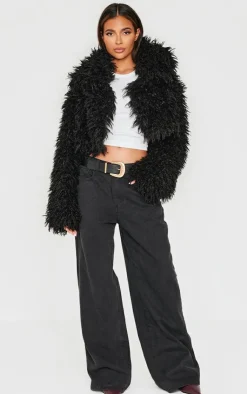 PrettyLittleThing Faux Fur Coats*High Neck Faux Fur Cropped Jacket