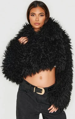 PrettyLittleThing Faux Fur Coats*High Neck Faux Fur Cropped Jacket