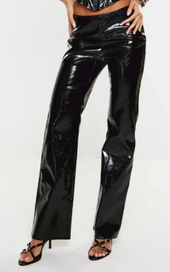 Sale PrettyLittleThing High Shine Faux Leather Pants Black