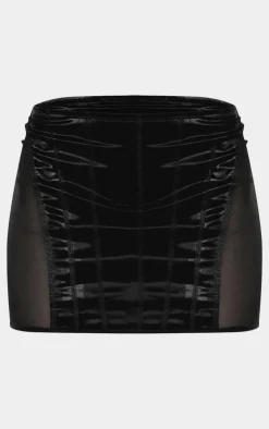 Outlet PrettyLittleThing High Shine Panelled Extreme Micro Mini Skirt Black