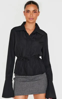 PrettyLittleThing Shirts*Hook And Eye Flare Sleeve Shirt