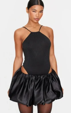 Black Hot Fix Cross Back Bodysuit