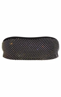 Black Hot Fix Fishnet Bandeau Bikini Top