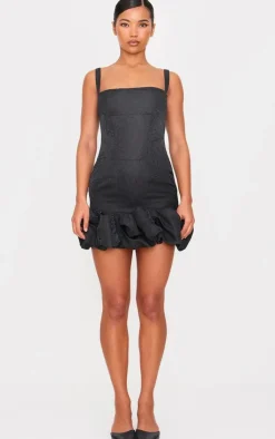 Jacquard Puff Ball Hem Mini Dress-PrettyLittleThing New