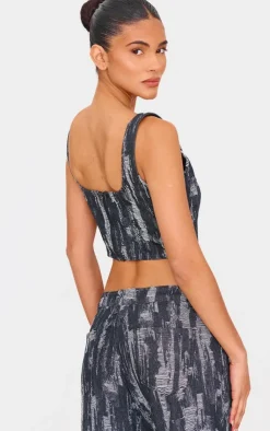 Clearance PrettyLittleThing Jacquard Style Denim Corset Top Black