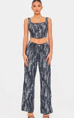 Clearance PrettyLittleThing Jacquard Style Denim Corset Top Black