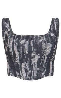 Clearance PrettyLittleThing Jacquard Style Denim Corset Top Black