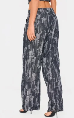 Clearance PrettyLittleThing Jacquard Style Wide Leg Jeans Black