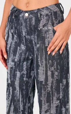 Clearance PrettyLittleThing Jacquard Style Wide Leg Jeans Black