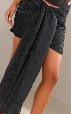 Black Jacquard Woven Drape Front Mini Skirt