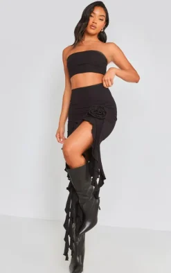 PrettyLittleThing Jersey Bandeau Crop Top & Skirt Set Black