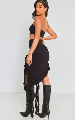 PrettyLittleThing Jersey Bandeau Crop Top & Skirt Set Black