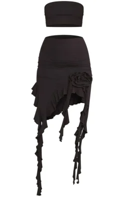 PrettyLittleThing Jersey Bandeau Crop Top & Skirt Set Black