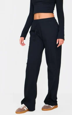 Sale PrettyLittleThing Jersey Cotton Wide Leg Pants Black