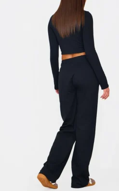 Sale PrettyLittleThing Jersey Cotton Wide Leg Pants Black
