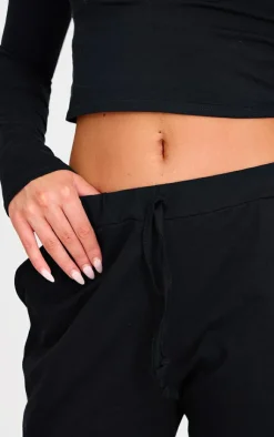 Sale PrettyLittleThing Jersey Cotton Wide Leg Pants Black