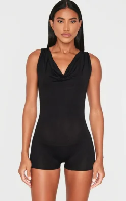 Jersey Cowl Neck Unitard-PrettyLittleThing Online