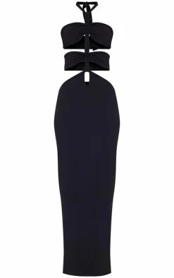 Jersey Halterneck Knot Front Cut Out Maxi Dress-PrettyLittleThing