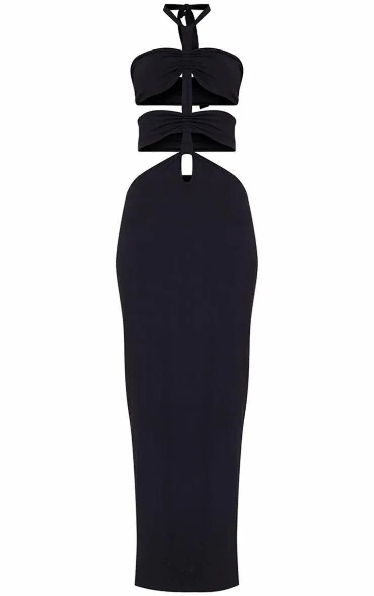 Jersey Halterneck Knot Front Cut Out Maxi Dress-PrettyLittleThing