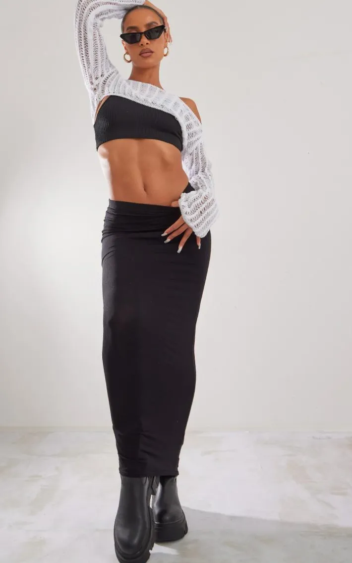 Black Jersey Low Rise Maxi Skirt