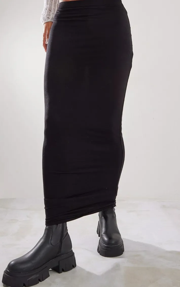 Black Jersey Low Rise Maxi Skirt