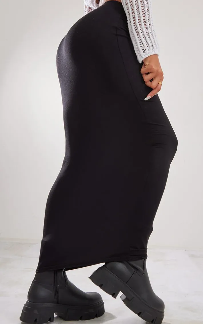 Black Jersey Low Rise Maxi Skirt