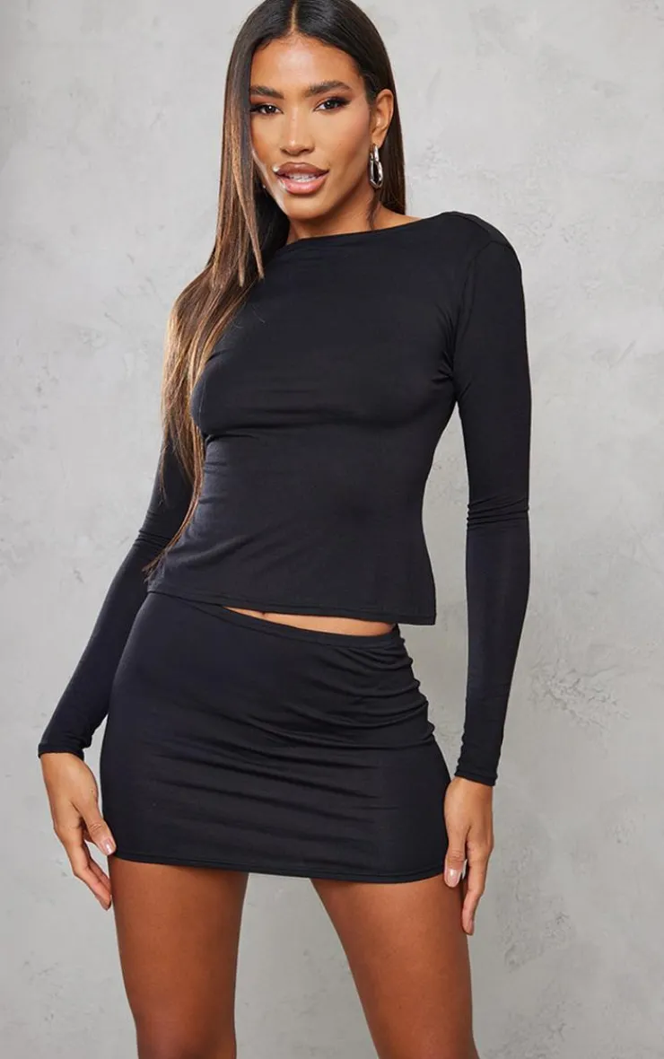 Best PrettyLittleThing Jersey Low Waist Micro Mini Skirt Black