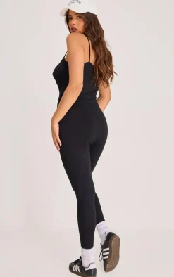 Black Jersey Seam Detail Strappy Jumpsuit