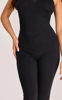 Black Jersey Seam Detail Strappy Jumpsuit