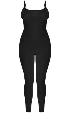 Black Jersey Seam Detail Strappy Jumpsuit