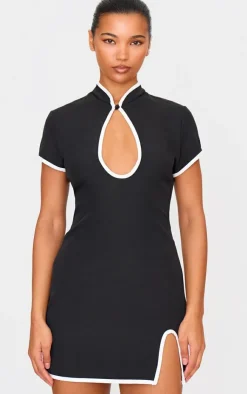 Key Hole Contrast Mini Dress-PrettyLittleThing Online