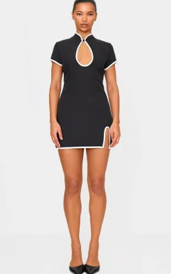 Key Hole Contrast Mini Dress-PrettyLittleThing Online
