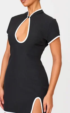 Key Hole Contrast Mini Dress-PrettyLittleThing Online
