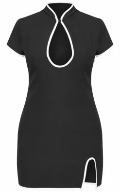 Key Hole Contrast Mini Dress-PrettyLittleThing Online