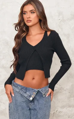 PrettyLittleThing Knitted Tops*Knit Double Layer Top
