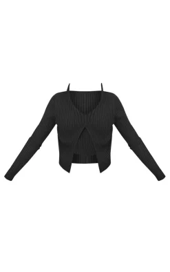 PrettyLittleThing Knitted Tops*Knit Double Layer Top