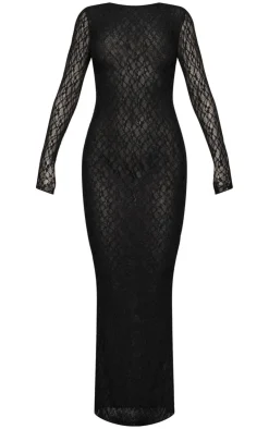Lace Backless Long Sleeve Maxi Dress-PrettyLittleThing Discount