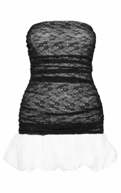 Lace Bandeau Puff Hem Mini Dress-PrettyLittleThing