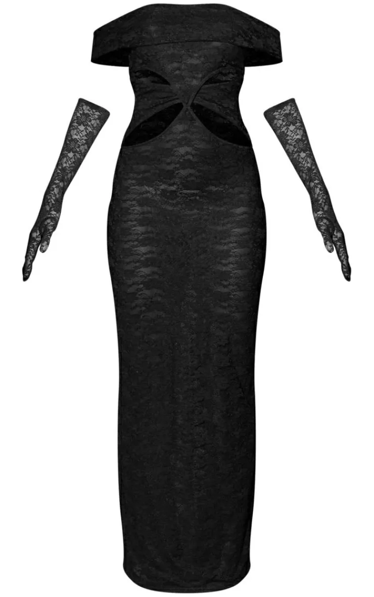 Lace Bardot Cut Out Maxi Dress-PrettyLittleThing Sale
