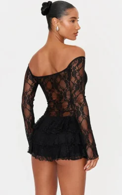 Lace Bardot Rara Skort Romper-PrettyLittleThing Hot