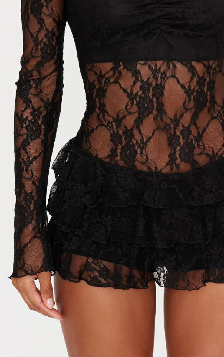 Lace Bardot Rara Skort Romper-PrettyLittleThing Hot