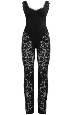 Lace Boning Detail Strappy Flared Jumpsuit-PrettyLittleThing Clearance