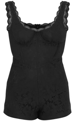 Black Lace Boning Detail Strappy Romper