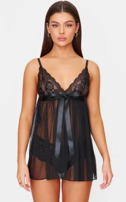 Black Lace Bow Detail Babydoll