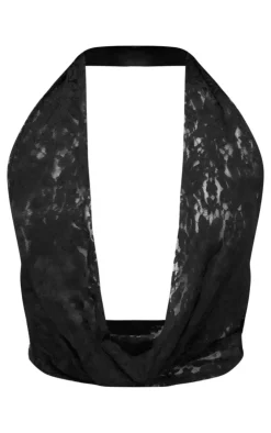 Outlet PrettyLittleThing Lace Cowl Halterneck Top Black